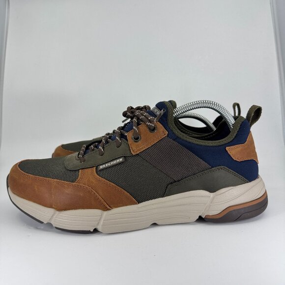 Skechers Other - Skechers Shoe Mens Size 10.5 Olive Brown Leather Mesh Relaxed Fit Metco Casual